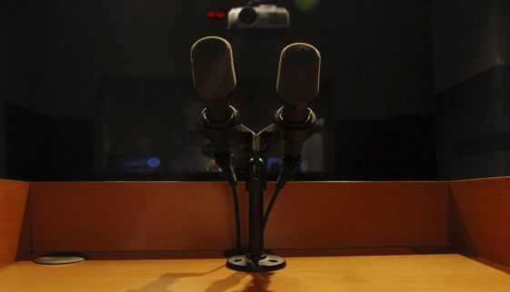 Microphones at the podium